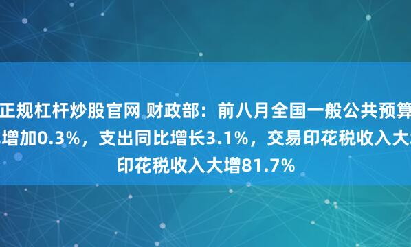 正规杠杆炒股官网 财政部：前八月全国一般公共预算收入同比增加0.3%，支出同比增长3.1%，交易印花税收入大增81.7%